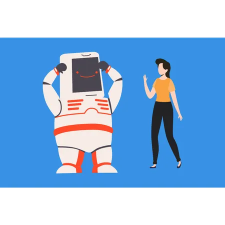 The Girl Is Talking To The Robot Illustration