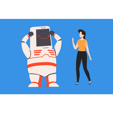 Girl is talking to the robot  Illustration