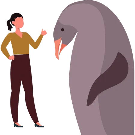 Girl Is Talking With Penguin Illustration