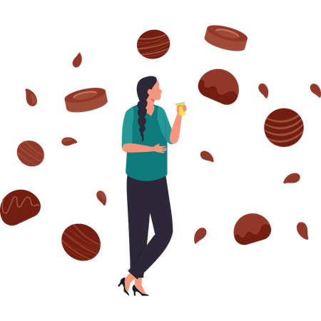 Girl is tasting different flavors of chocolate  Illustration
