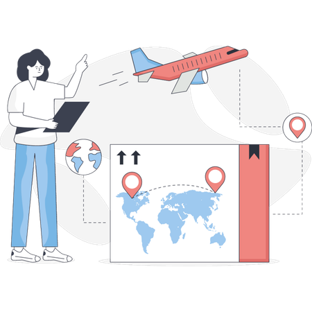 Girl is telling about air freight delivery services  Illustration