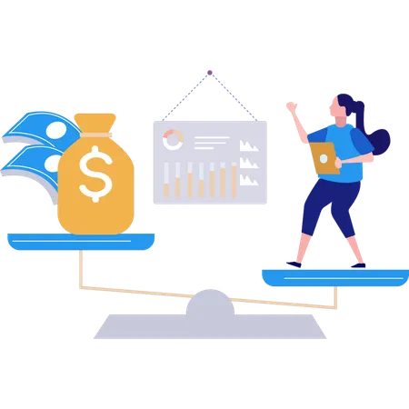 Girl is telling about business finance scale  Illustration