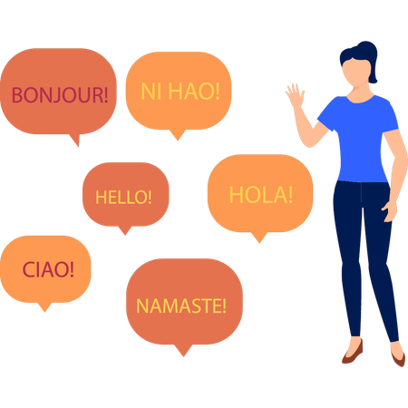 Girl is telling about foreign languages ​​of world  イラスト