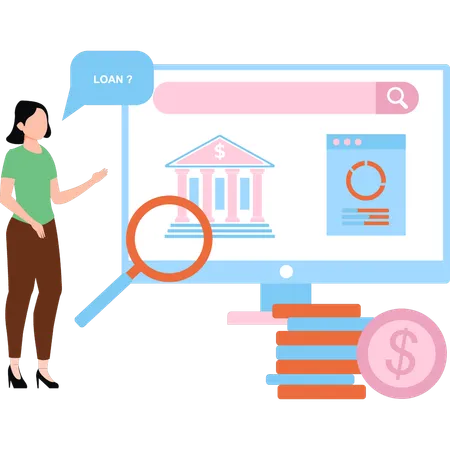 Girl is telling about loan on the monitor  Illustration