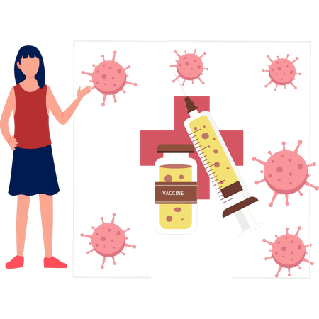 Girl is telling about prevention of virus through vaccine  イラスト
