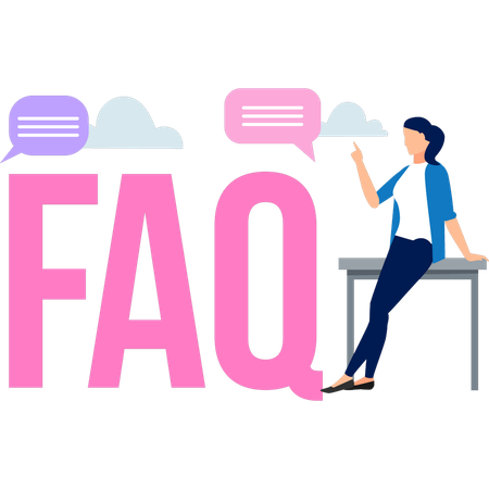Girl is telling about the FAQ support service  Illustration