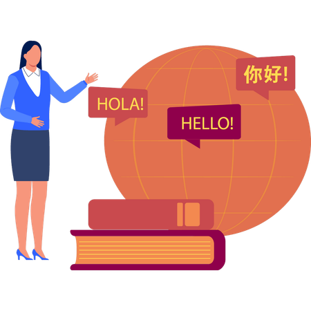 Girl is telling about the global language  イラスト