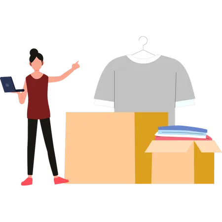 Girl is telling about the package of clothes  Illustration