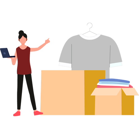 Girl is telling about the package of clothes  Illustration