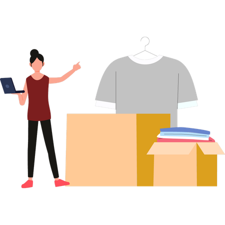 Girl is telling about the package of clothes  Illustration