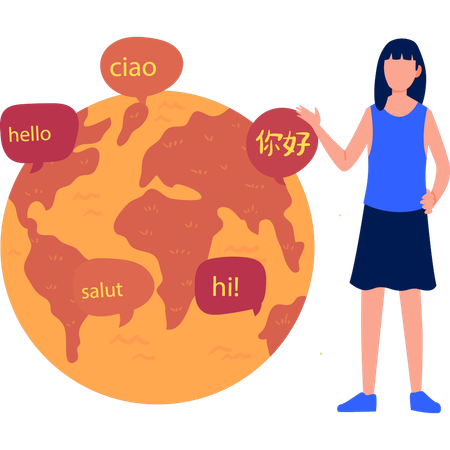 Girl is telling about world foreign languages  イラスト