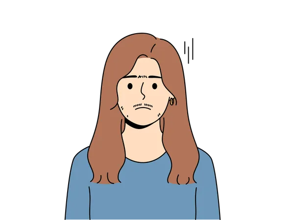 Girl is tensed due to hair growth on face  イラスト