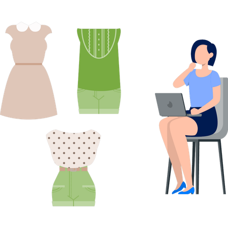 Girl is thinking about discount shopping  Illustration