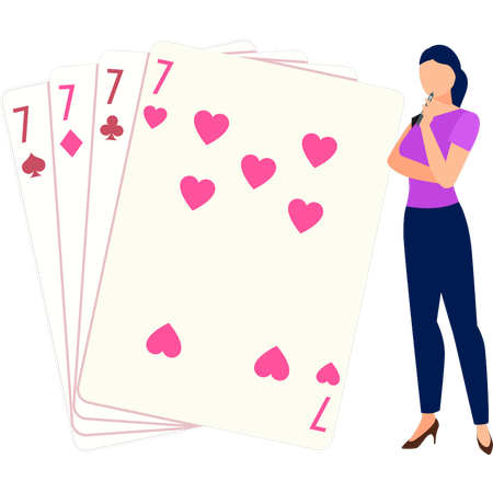Girl is thinking about the casino cards  Illustration