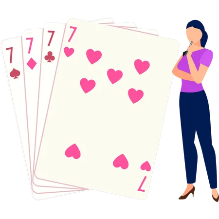 Girl is thinking about the casino cards  Illustration