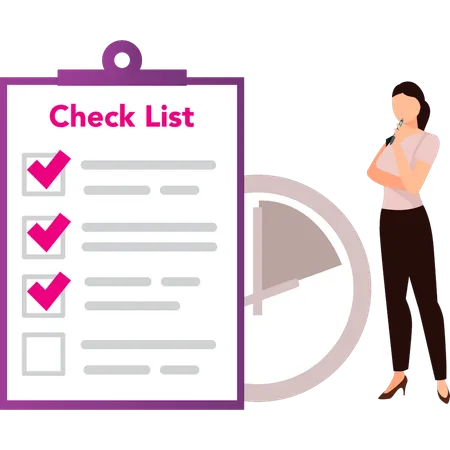 Girl is thinking about the checklist  Illustration