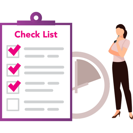 Girl is thinking about the checklist  Illustration