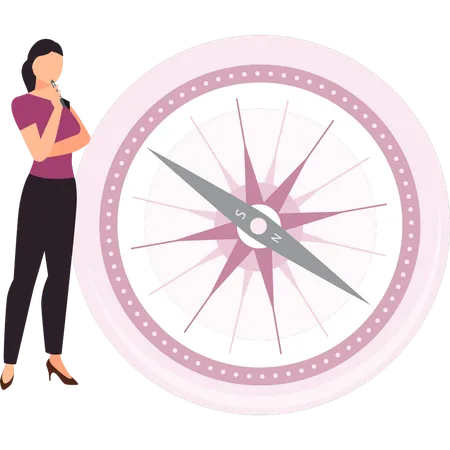 Girl is thinking about the compass  Illustration