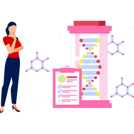 Girl is thinking about the DNA report  Illustration