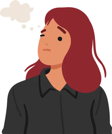 Woman With Contemplative Expression Her Brows Slightly Furrowed Deep In Thought Her Eyes Reflect Mix Of Introspection And Pondering Revealing A Moment Of Thoughtful Reflection Vector Illustration Illustration