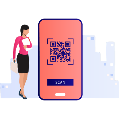 Girl is thinking of scanner password  Illustration