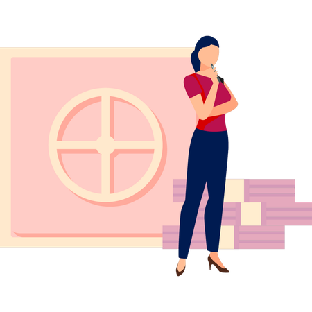 Girl is thinking to keep her money in locker  Illustration