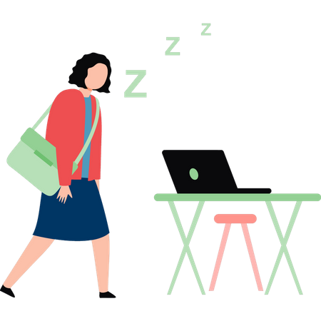Girl is tired and going to work  Illustration