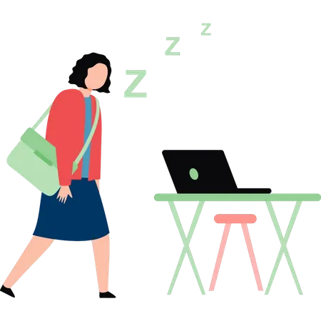 The Girl Is Tired And Going To Work Illustration