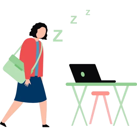 Girl is tired and going to work  Illustration