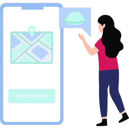 A Girl Is Tracking A Food Delivery Order Illustration
