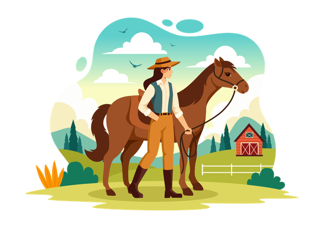 Girl is training her horse  Illustration