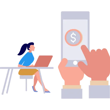 Girl is transferring money online  Illustration