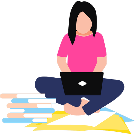 Girl is using a laptop for studying  일러스트레이션