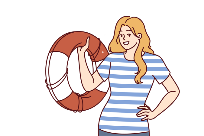 Girl is using inflatable ring in swimming pool  Illustration