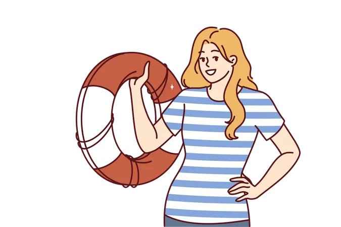 Girl is using inflatable ring in swimming pool  イラスト