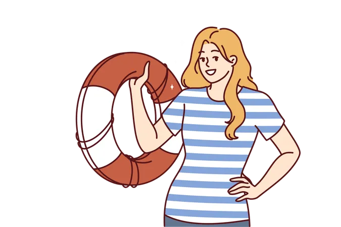 Girl is using inflatable ring in swimming pool  Illustration