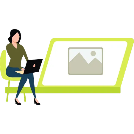 The Girl Is Using Laptop For Advertising Business Illustration