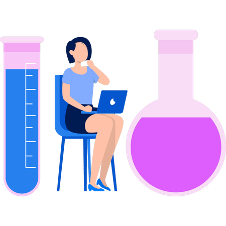 Girl is using laptop in laboratory  Illustration