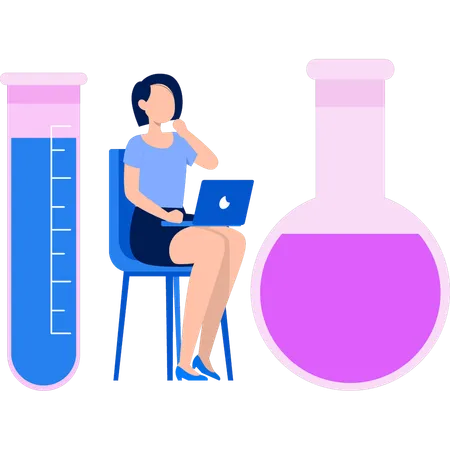 Girl is using laptop in laboratory  Illustration