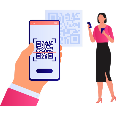 Girl is using mobile for scanning QR code  Illustration