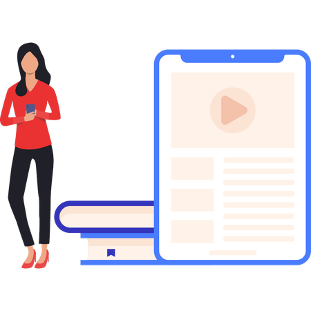 Girl is using mobile phone  Illustration