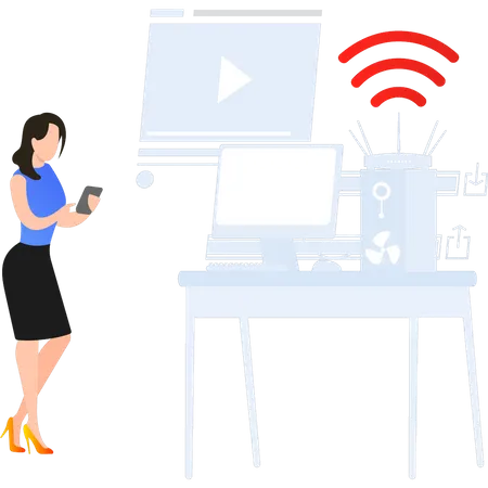 The Girl Is Using Wi Fi For Work Illustration