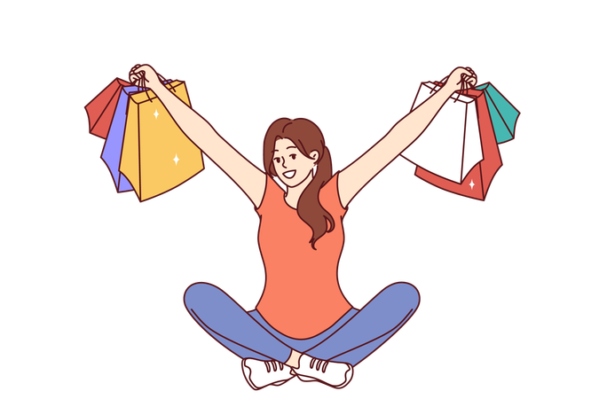 Girl is very happy while shopping  Illustration