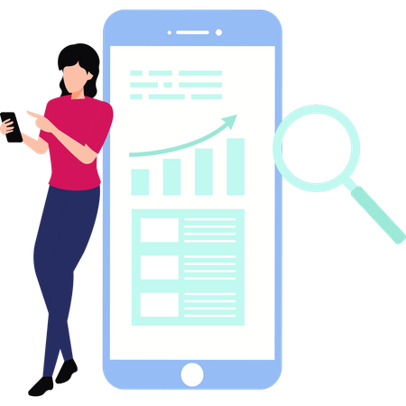 Girl is viewing business analysis on mobile phone  Illustration