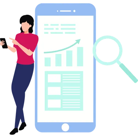 Girl is viewing business analysis on mobile phone  Illustration