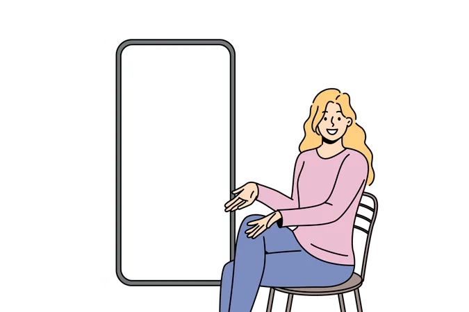 Girl is viewing shopping advertisement on mobile  Illustration