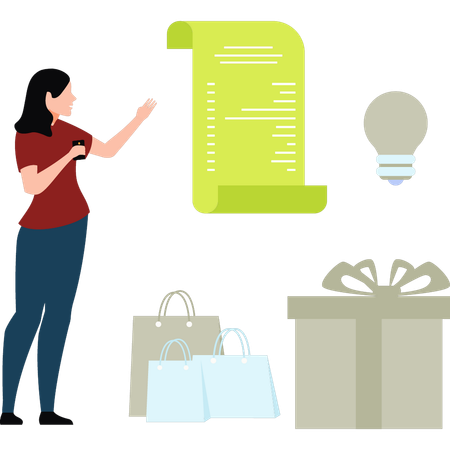 Girl is viewing shopping bill  Illustration