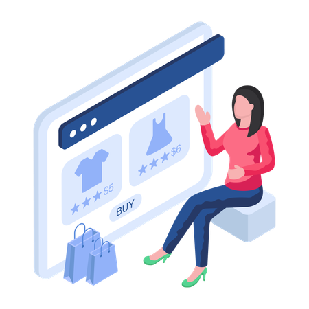 Girl is viewing Shopping Website  Illustration