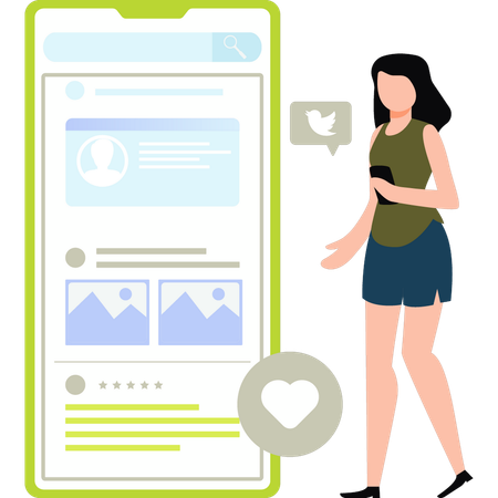 Girl is viewing social media reviews  Illustration