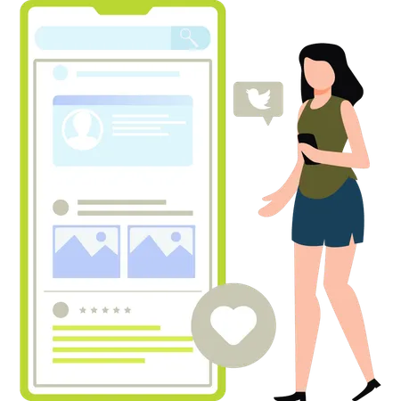 Girl is viewing social media reviews  Illustration